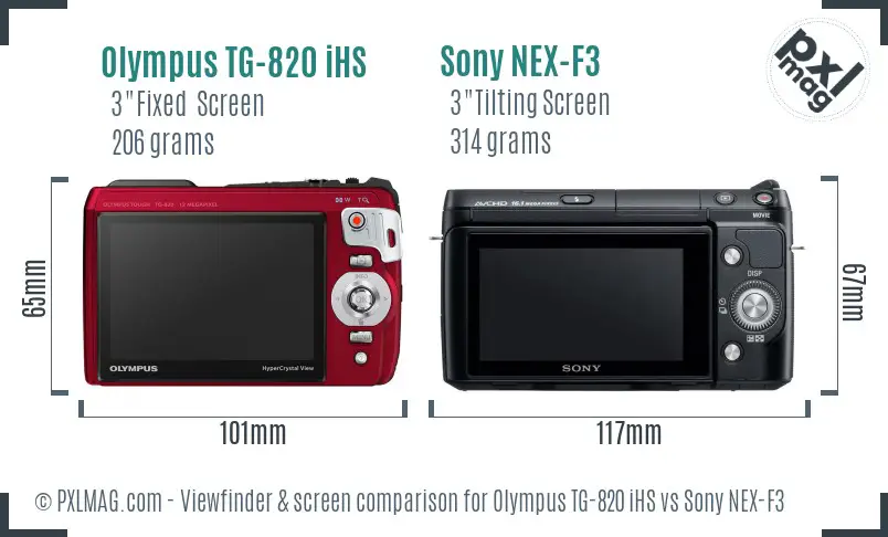 Olympus TG-820 iHS vs Sony NEX-F3 Screen and Viewfinder comparison