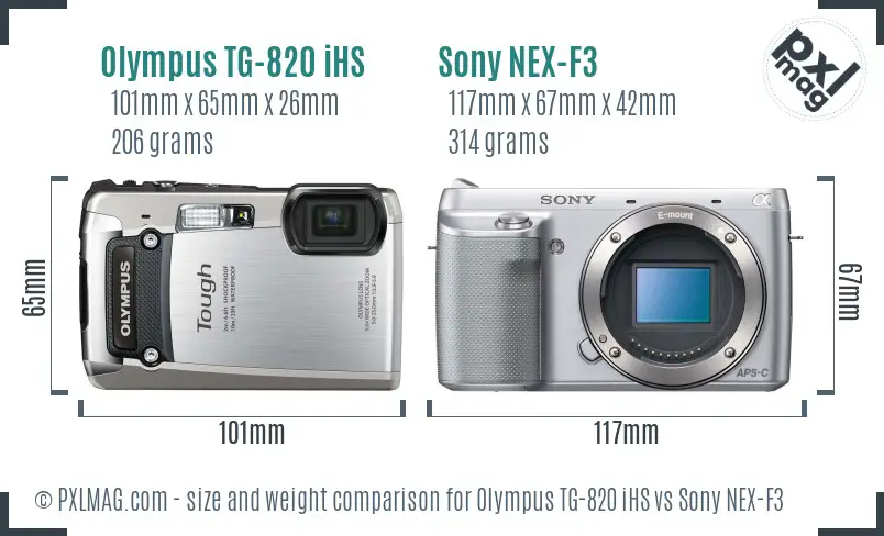 Olympus TG-820 iHS vs Sony NEX-F3 size comparison