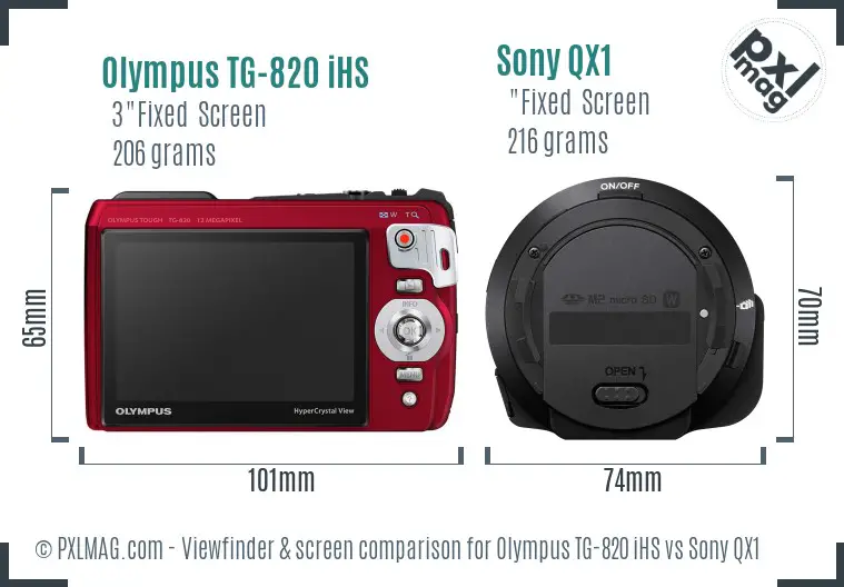 Olympus TG-820 iHS vs Sony QX1 Screen and Viewfinder comparison