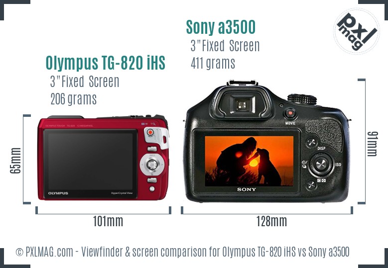 Olympus TG-820 iHS vs Sony a3500 Screen and Viewfinder comparison