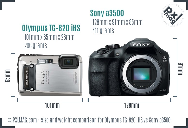 Olympus TG-820 iHS vs Sony a3500 size comparison