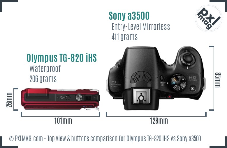 Olympus TG-820 iHS vs Sony a3500 top view buttons comparison