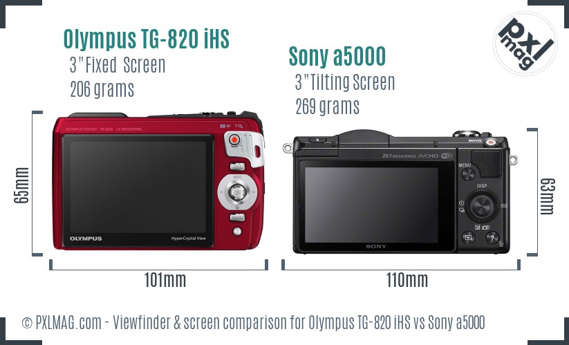 Olympus TG-820 iHS vs Sony a5000 Screen and Viewfinder comparison