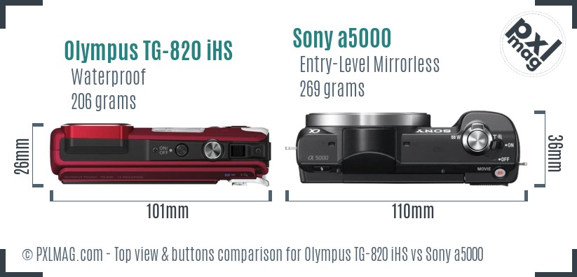 Olympus TG-820 iHS vs Sony a5000 top view buttons comparison