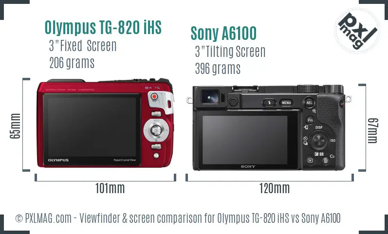 Olympus TG-820 iHS vs Sony A6100 Screen and Viewfinder comparison