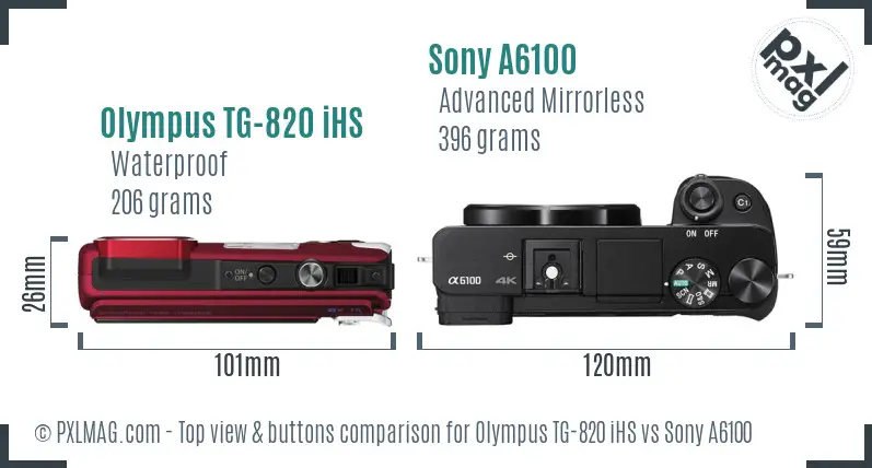 Olympus TG-820 iHS vs Sony A6100 top view buttons comparison