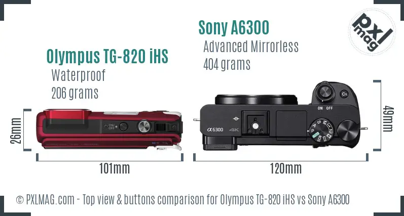 Olympus TG-820 iHS vs Sony A6300 top view buttons comparison