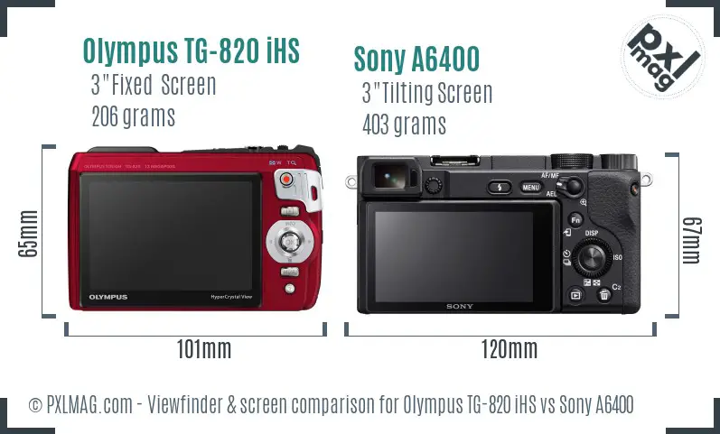 Olympus TG-820 iHS vs Sony A6400 Screen and Viewfinder comparison