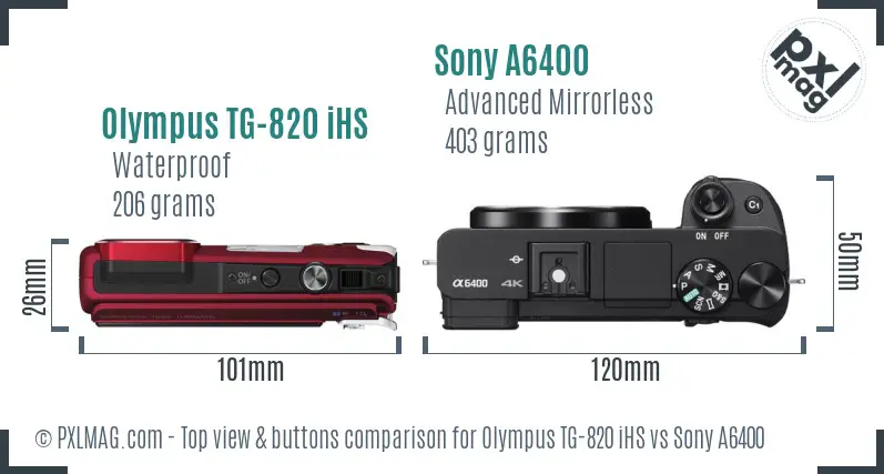 Olympus TG-820 iHS vs Sony A6400 top view buttons comparison