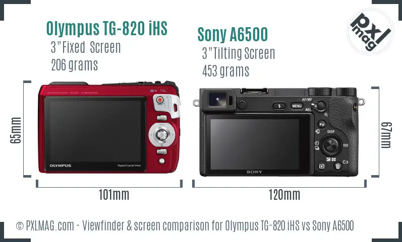Olympus TG-820 iHS vs Sony A6500 Screen and Viewfinder comparison