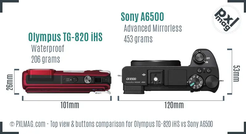 Olympus TG-820 iHS vs Sony A6500 top view buttons comparison