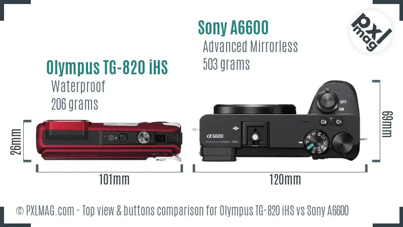 Olympus TG-820 iHS vs Sony A6600 top view buttons comparison