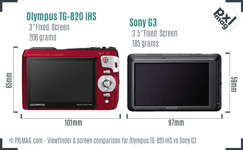 Olympus TG-820 iHS vs Sony G3 Screen and Viewfinder comparison
