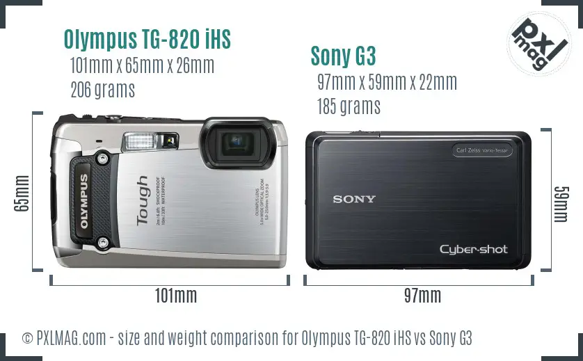 Olympus TG-820 iHS vs Sony G3 size comparison