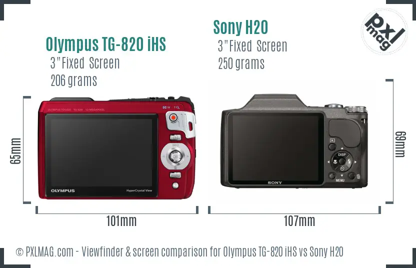 Olympus TG-820 iHS vs Sony H20 Screen and Viewfinder comparison