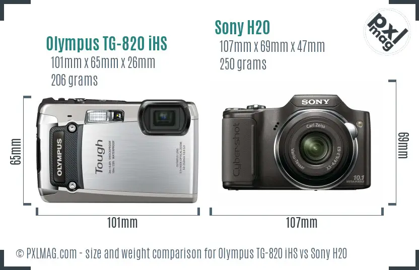 Olympus TG-820 iHS vs Sony H20 size comparison