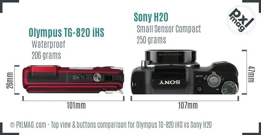 Olympus TG-820 iHS vs Sony H20 top view buttons comparison