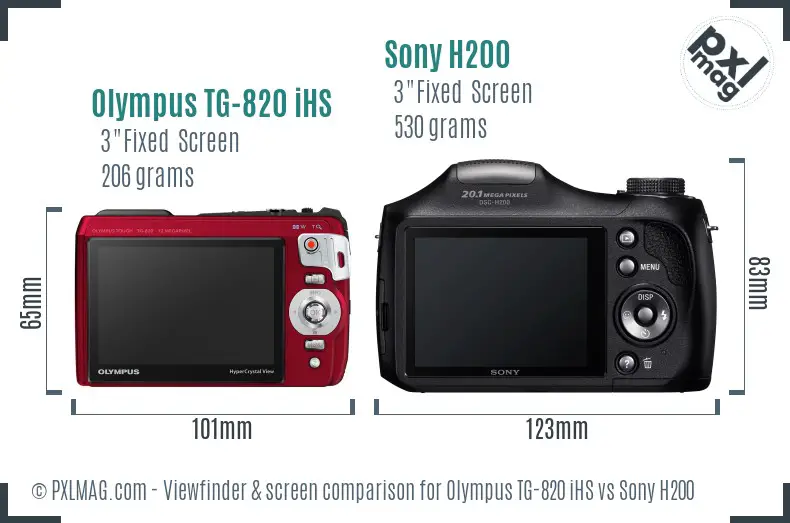 Olympus TG-820 iHS vs Sony H200 Screen and Viewfinder comparison