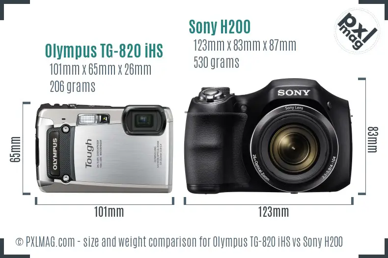 Olympus TG-820 iHS vs Sony H200 size comparison