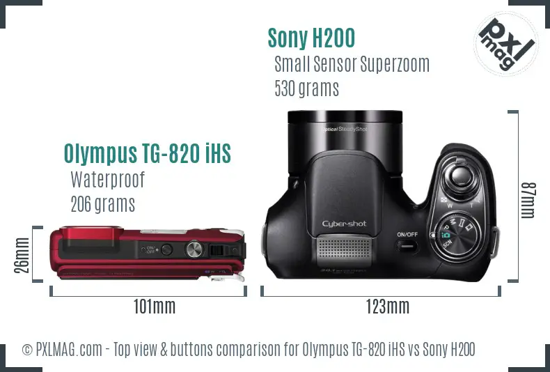 Olympus TG-820 iHS vs Sony H200 top view buttons comparison