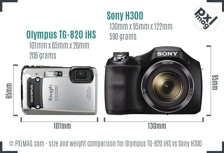 Olympus TG-820 iHS vs Sony H300 size comparison