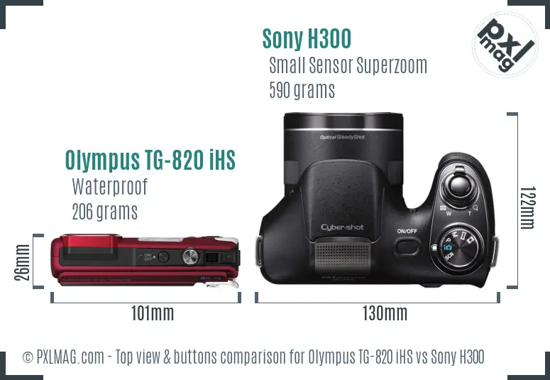 Olympus TG-820 iHS vs Sony H300 top view buttons comparison