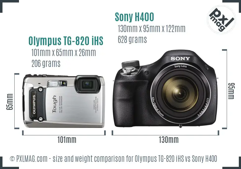 Olympus TG-820 iHS vs Sony H400 size comparison
