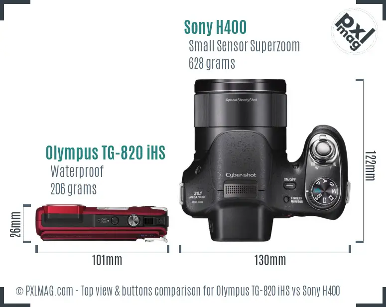 Olympus TG-820 iHS vs Sony H400 top view buttons comparison