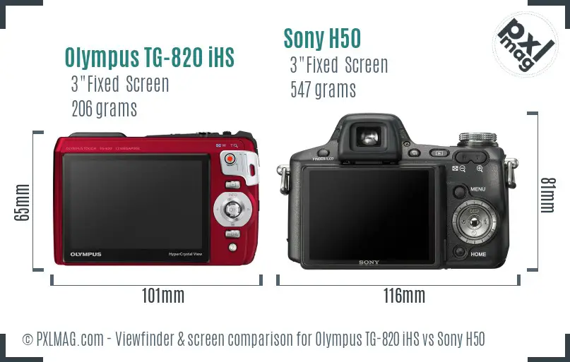 Olympus TG-820 iHS vs Sony H50 Screen and Viewfinder comparison