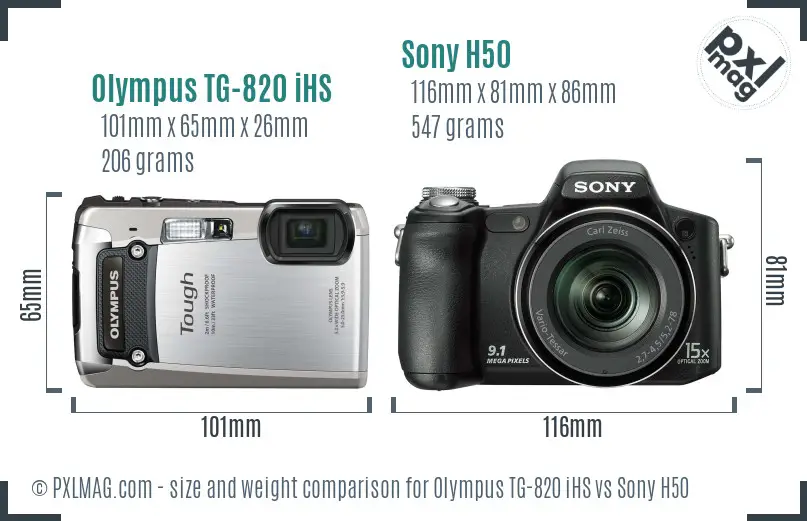 Olympus TG-820 iHS vs Sony H50 size comparison