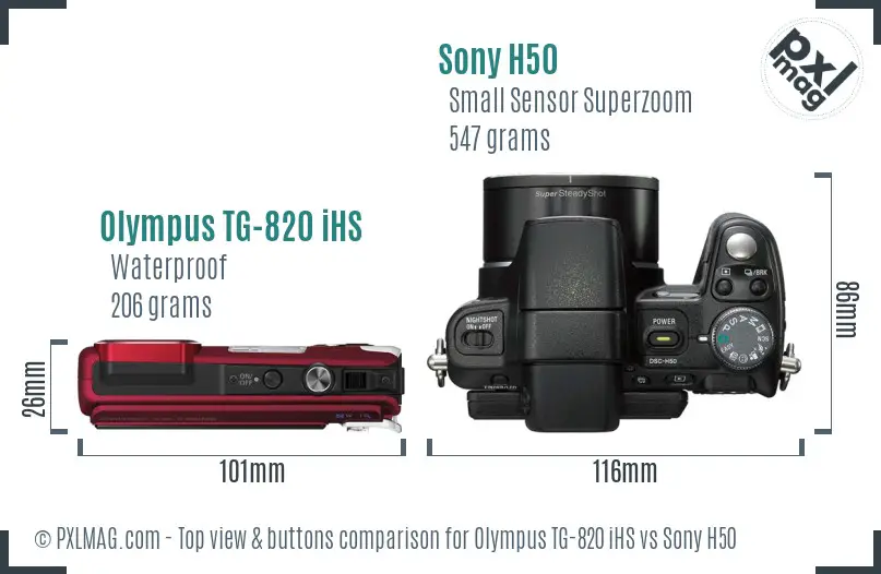 Olympus TG-820 iHS vs Sony H50 top view buttons comparison