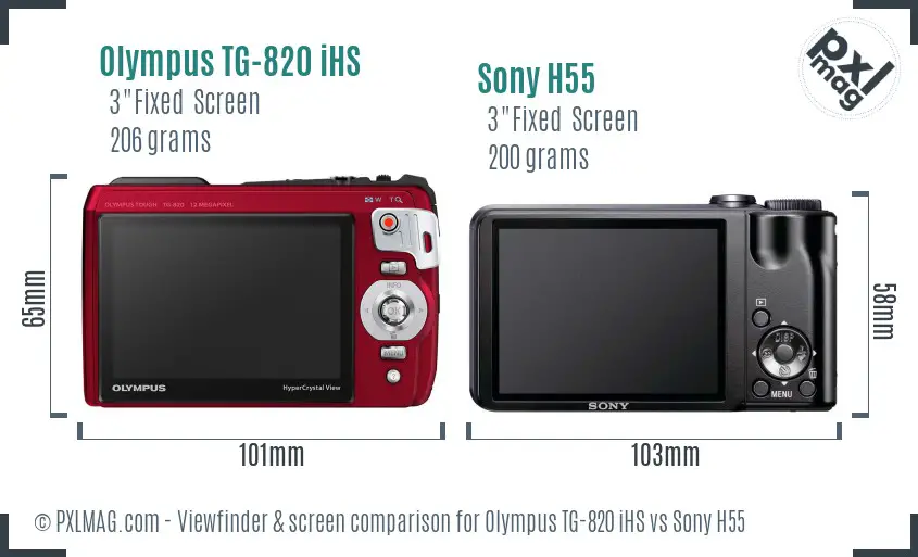 Olympus TG-820 iHS vs Sony H55 Screen and Viewfinder comparison