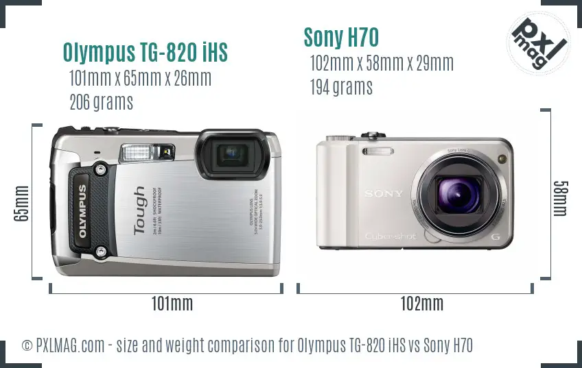 Olympus TG-820 iHS vs Sony H70 size comparison