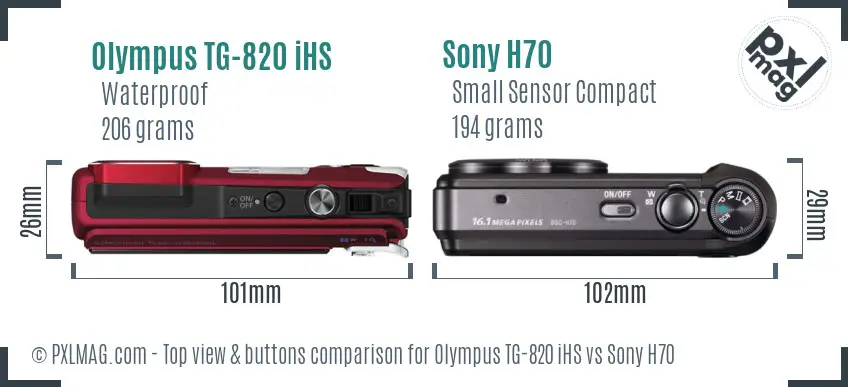Olympus TG-820 iHS vs Sony H70 top view buttons comparison
