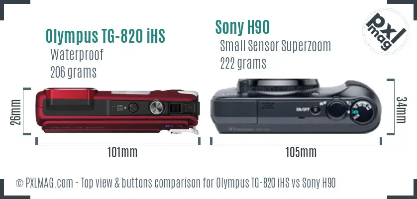 Olympus TG-820 iHS vs Sony H90 top view buttons comparison