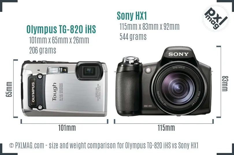 Olympus TG-820 iHS vs Sony HX1 size comparison