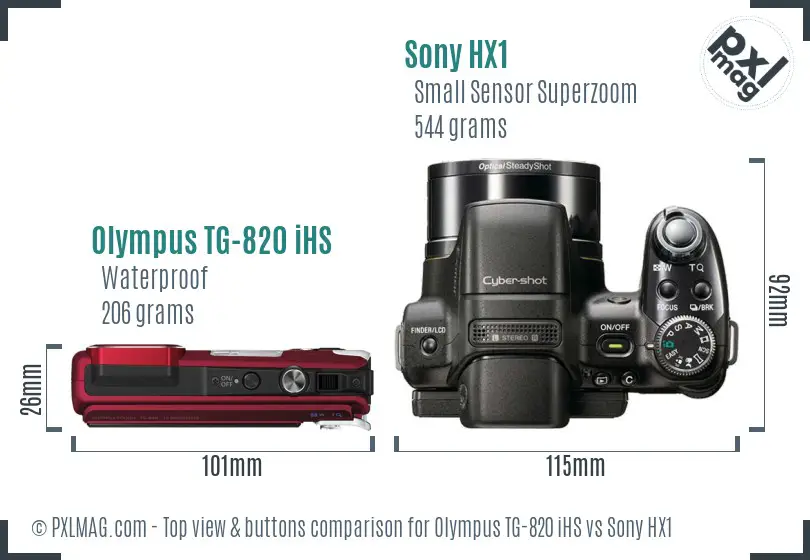 Olympus TG-820 iHS vs Sony HX1 top view buttons comparison