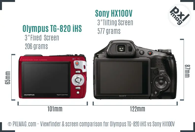 Olympus TG-820 iHS vs Sony HX100V Screen and Viewfinder comparison