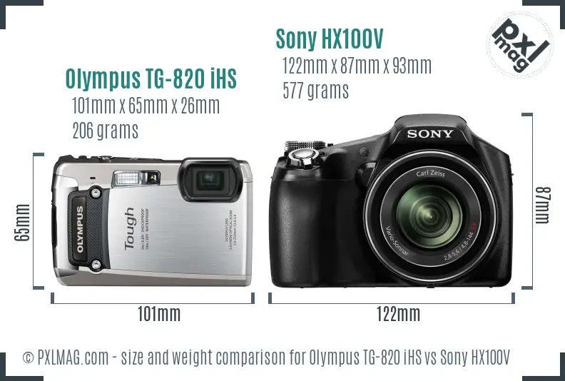 Olympus TG-820 iHS vs Sony HX100V size comparison