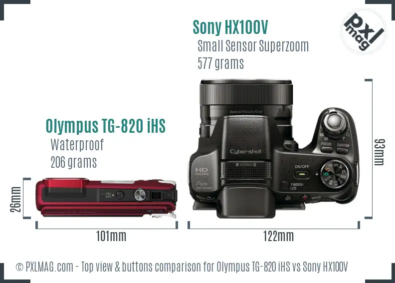 Olympus TG-820 iHS vs Sony HX100V top view buttons comparison