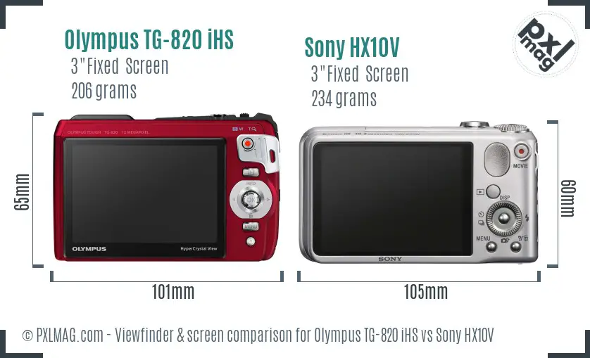 Olympus TG-820 iHS vs Sony HX10V Screen and Viewfinder comparison