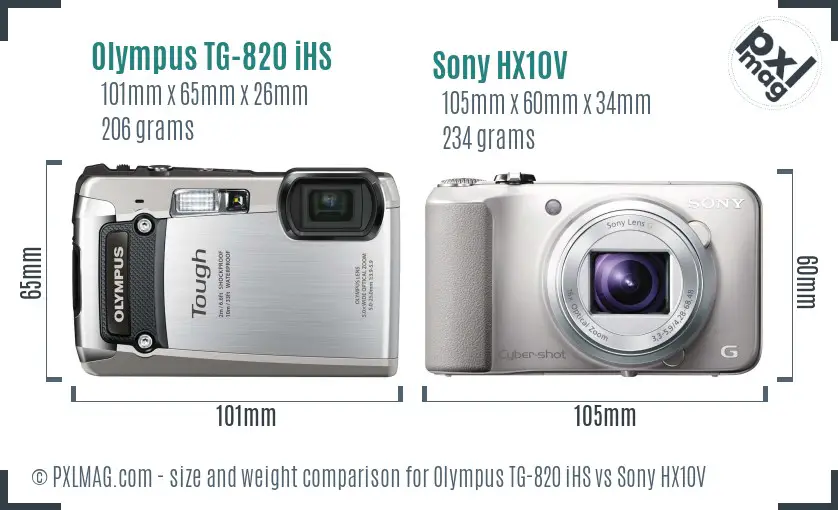 Olympus TG-820 iHS vs Sony HX10V size comparison
