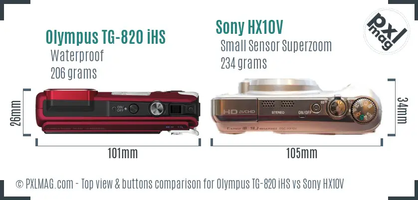 Olympus TG-820 iHS vs Sony HX10V top view buttons comparison