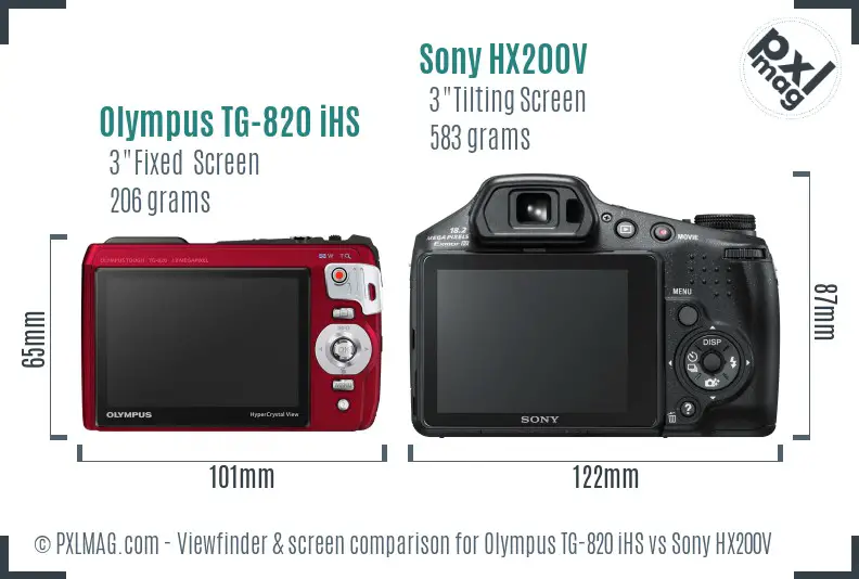 Olympus TG-820 iHS vs Sony HX200V Screen and Viewfinder comparison