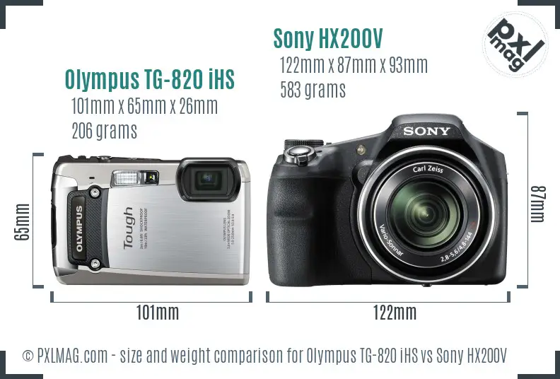 Olympus TG-820 iHS vs Sony HX200V size comparison