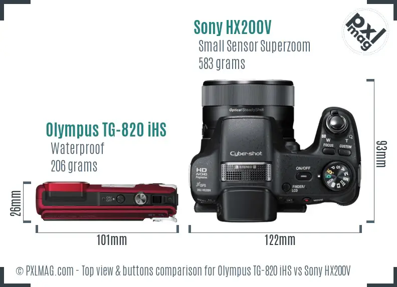 Olympus TG-820 iHS vs Sony HX200V top view buttons comparison