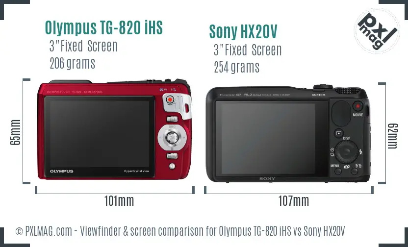 Olympus TG-820 iHS vs Sony HX20V Screen and Viewfinder comparison