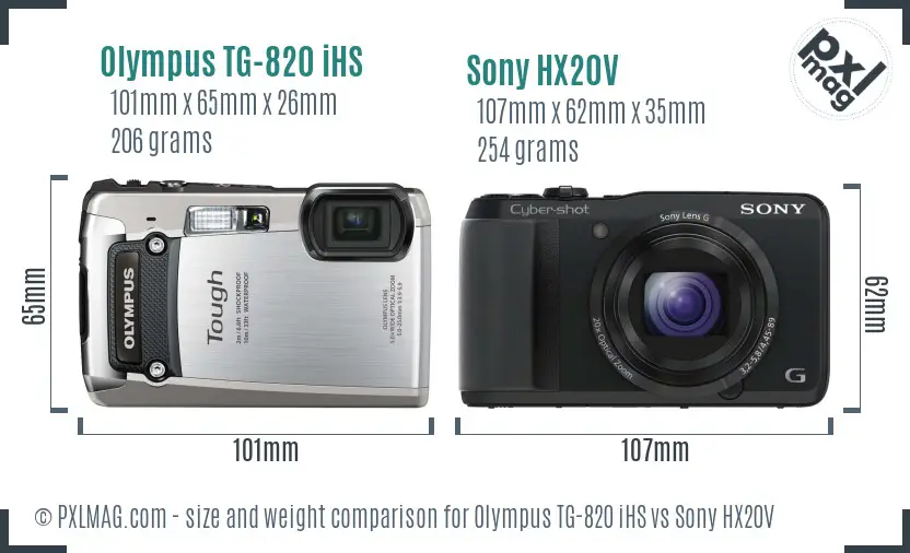 Olympus TG-820 iHS vs Sony HX20V size comparison