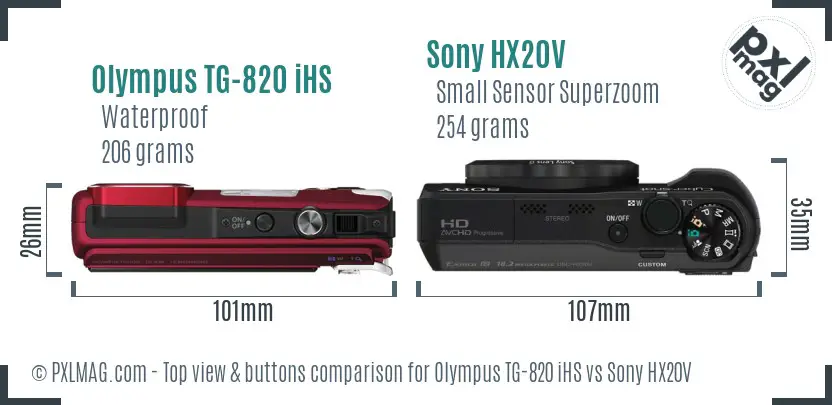 Olympus TG-820 iHS vs Sony HX20V top view buttons comparison