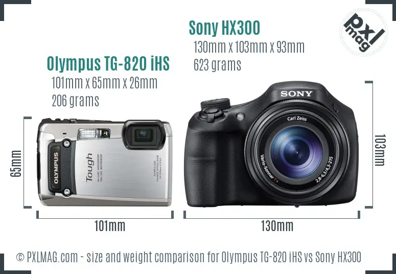 Olympus TG-820 iHS vs Sony HX300 size comparison